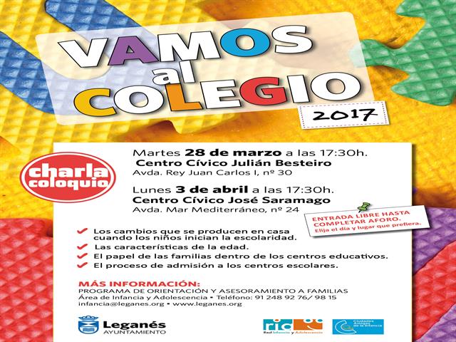 Las charlas ‘Vamos al colegio’ asesorarán a las familias de los niños y niñas que inicien escolaridad en septiembre